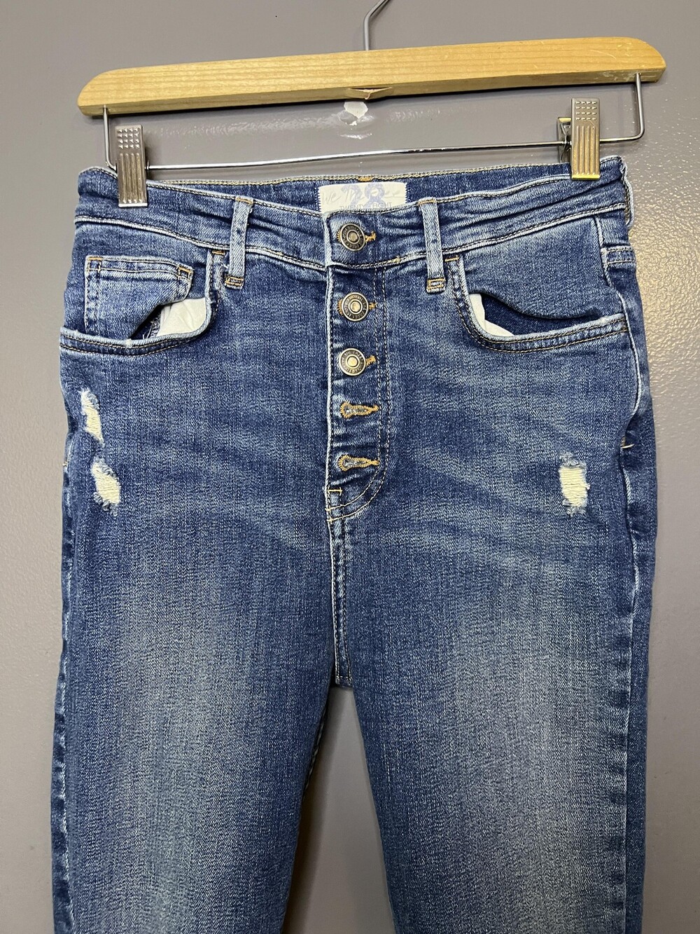We the Free Jeans Women 28 Medium Wash Blue High Rise Skinny Distressed Denim